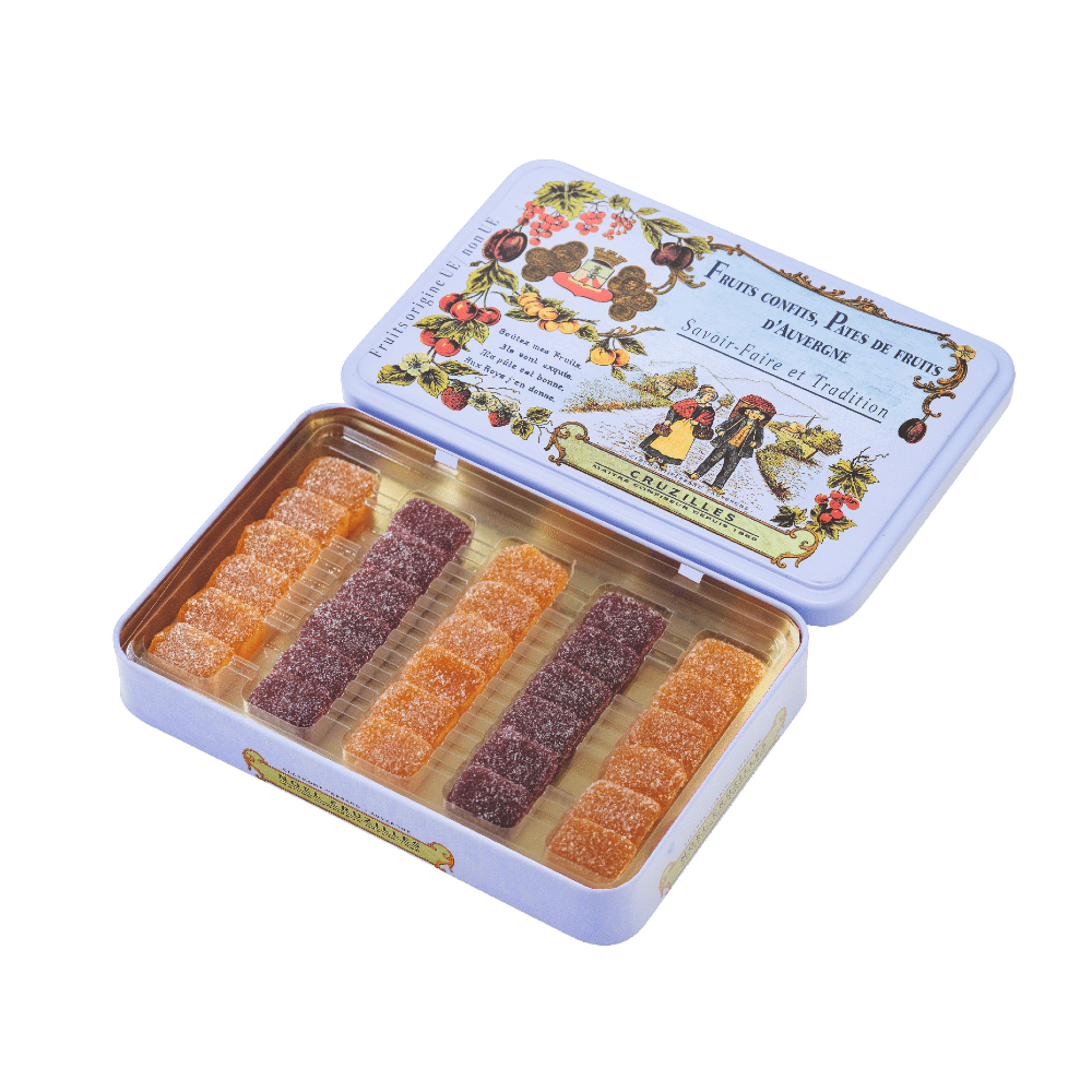 demi boîte métal mauve pâtes de fruits "mini cruz"