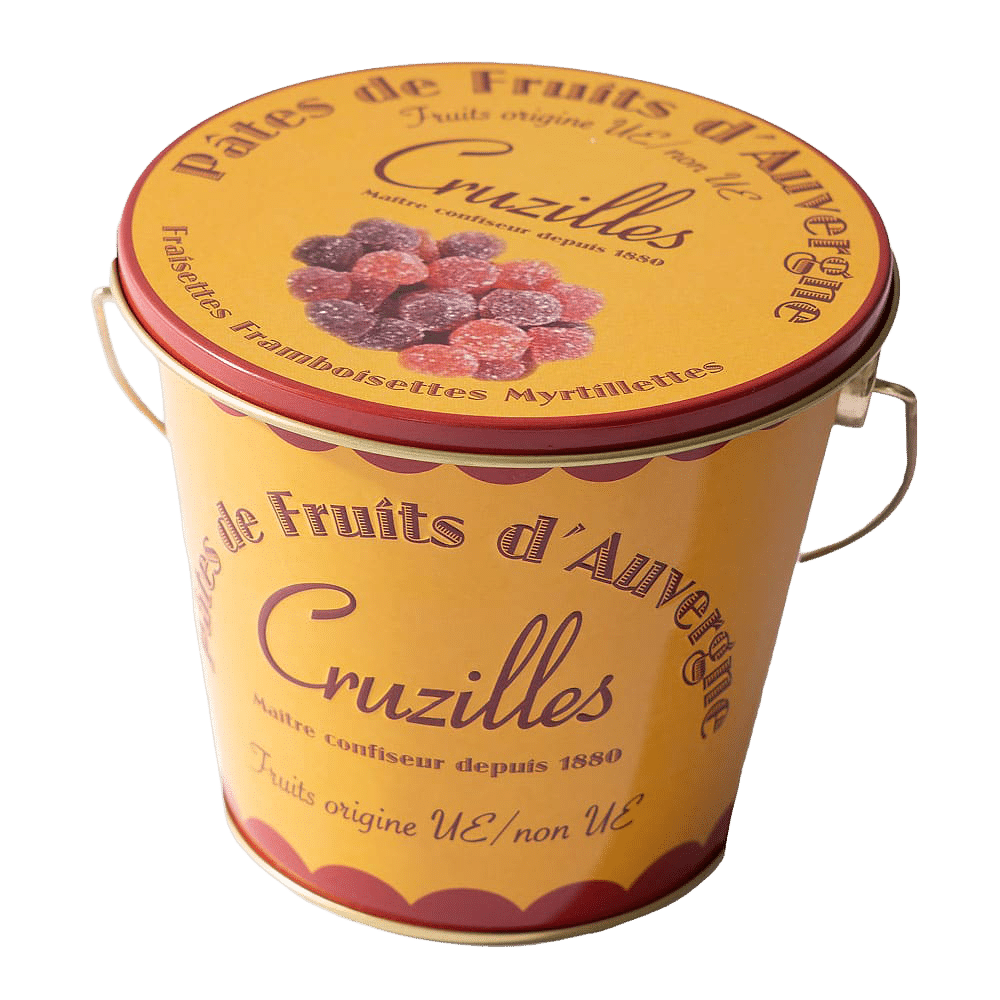 seau metal pates de fruits fraisettes framboisettes myrtillettes cruzilles