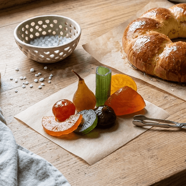 assortiment de fruits confits égouttés pour pâtisserie
