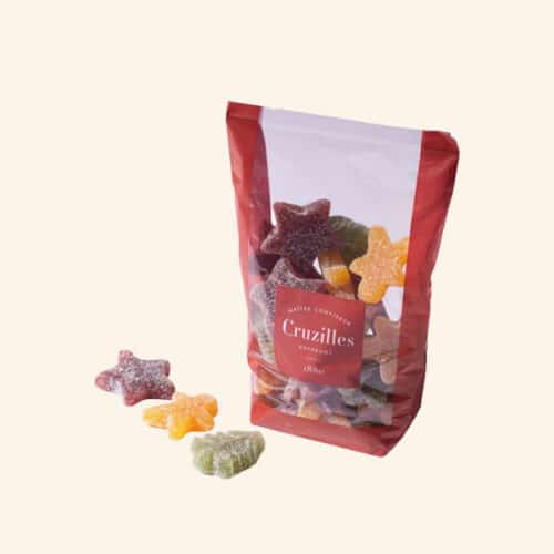 sachet de pâtes de fruits forme noël (etoile, sapin, mannele)