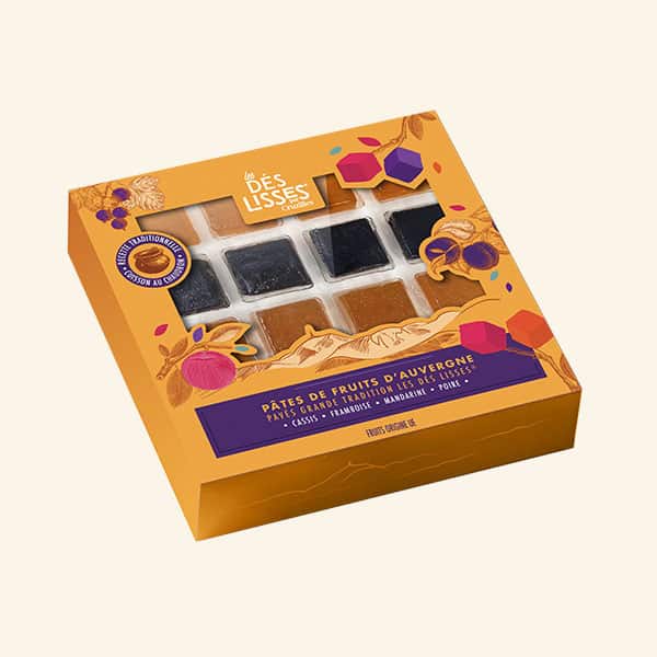 boîte cadeau de 16 pâtes de fruits pavés grande tradition les dés lisses®