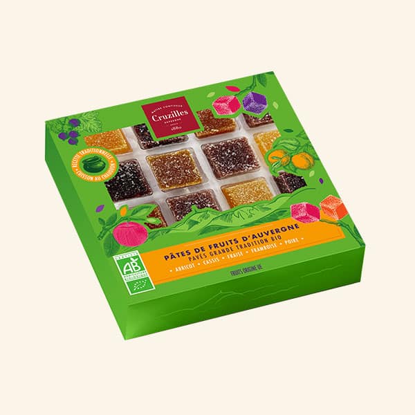 boîte cadeau de 16 pâtes de fruits pavés grande tradition bio