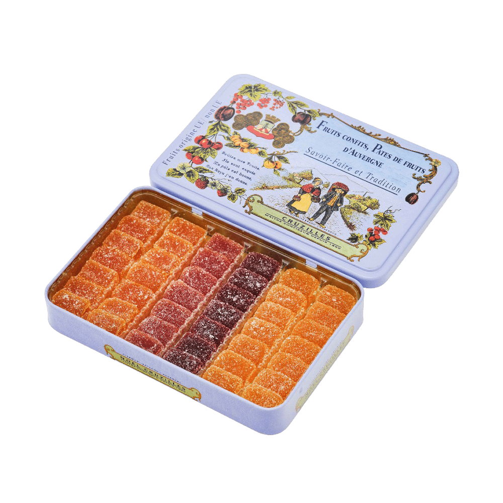 demi boîte métal mauve pâtes de fruits mini cruz cruzilles six rangees