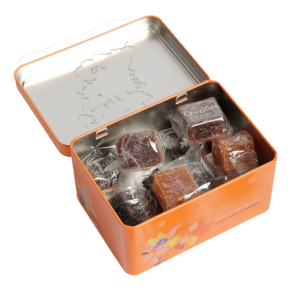 boite metal collector ouverte pates de fruits paves grande tradition vergers france cruzilles