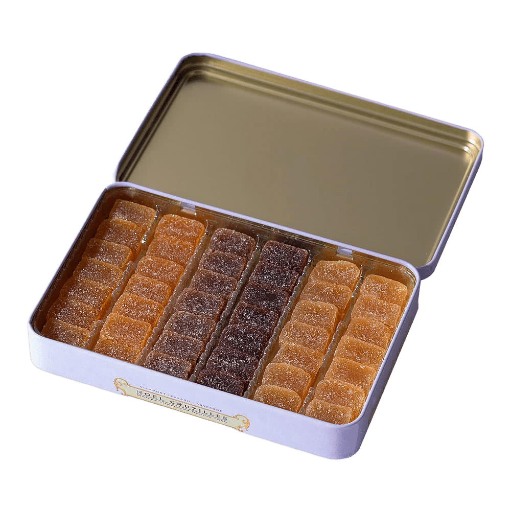 demi boite metal mauve ouverte pates de fruits mini cruz cruzilles