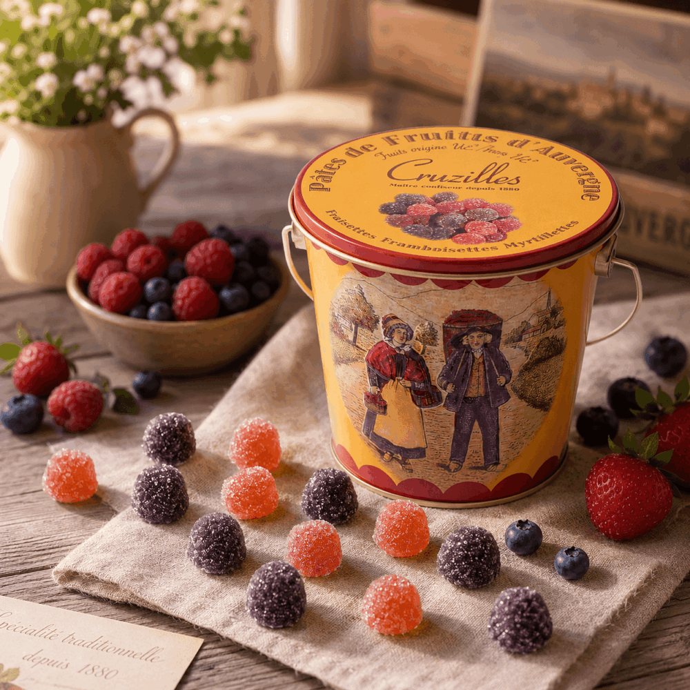 seau metal pates fruits fraisettes framboisettes myrtillettes